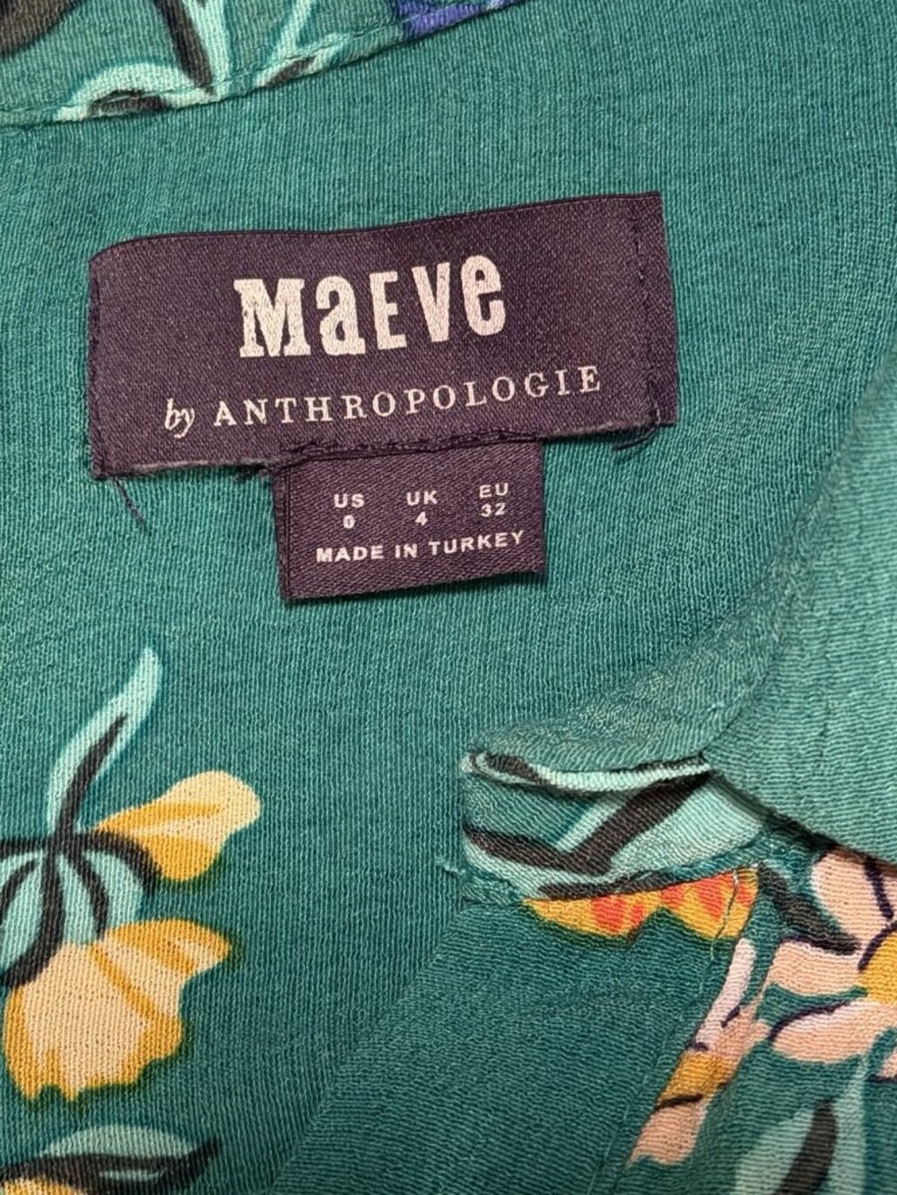 Maeve Dress Womens 0 Green Floral Sleeveless Button Up Fairy Tale Hem Gardengirl - Picture 5 of 8